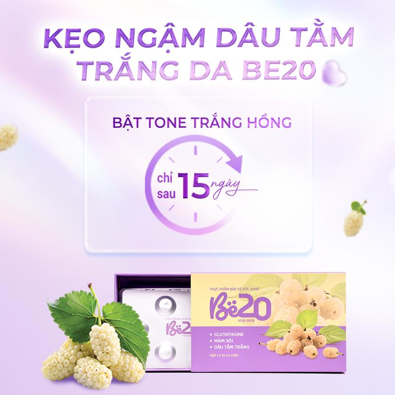 Be20 Kẹo Ngậm Dâu Tằm Hỗ Trợ Trắng Da Chính Hãng glutathione - 1 hộp 30 viên