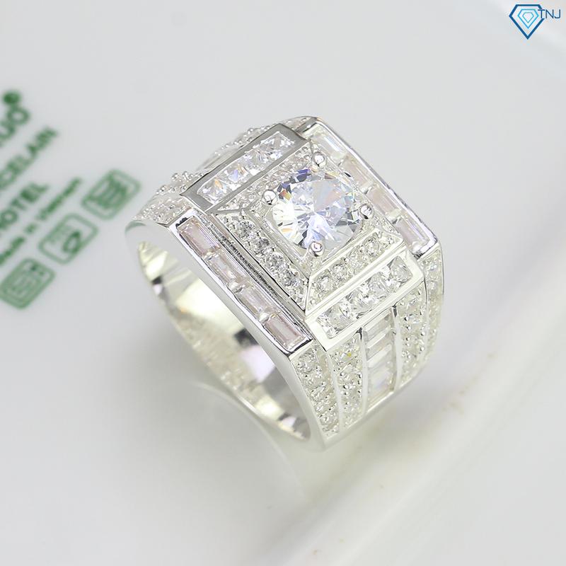 Nhẫn bạc nam bản vuông có lót lòng đính đá NNA0323 - Trang Sức TNJ
