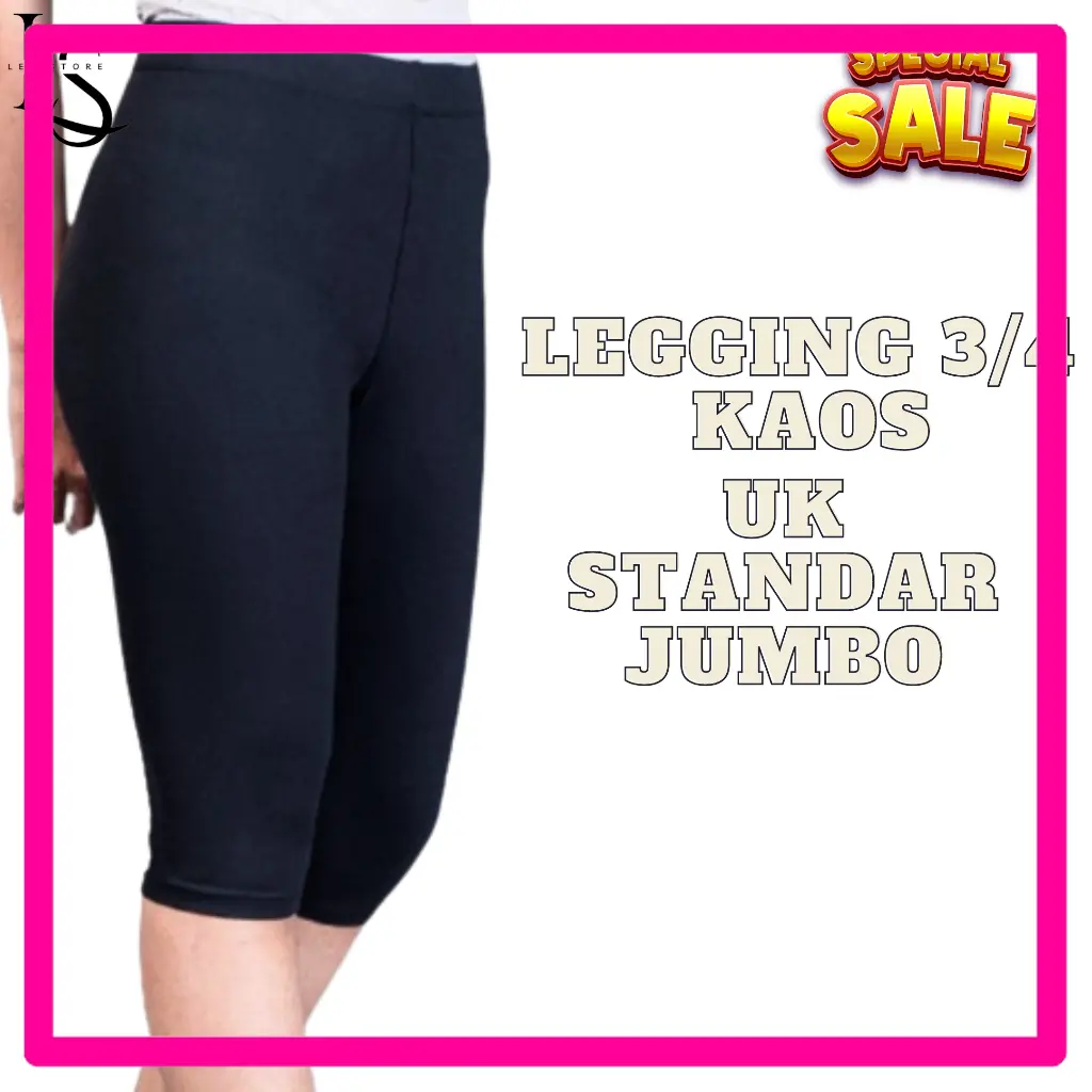 Legging Wanita Pendek Bahan Kaos Polos 3/4 Melar Panjang Celana Dewasa Hitam Rayon Standar