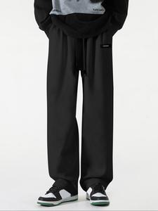 Men's Solid Color Letter Patched Drawstring Waist Pants, Loose Casual Comfy Pocket Trousers for Daily Wear, Men's All-Match Bottoms for All Seasons