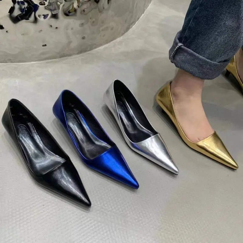 Giày Cao Cao Gót Mũi Giày Cao Gót Cắt Thấp, Giày Nữ, Mũi Nhọn Mỏng, Đế Thấp 3Cm, Phong Cách Pháp, Gót Nhỏ