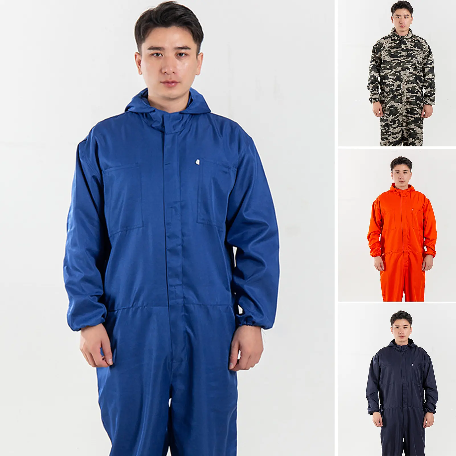Faousoe-Áo Liền Quần Công Sở Cho Nam, Không Thấm Nước, Thoáng Khí, Thấm Hút Mồ Hôi, Co Giãn, Nhiều Túi, Chống Tĩnh Điện, Polyester, Màu Trơn, Dài Tay, Quần Yếm, Đồng Phục Công Sở Cho Nam