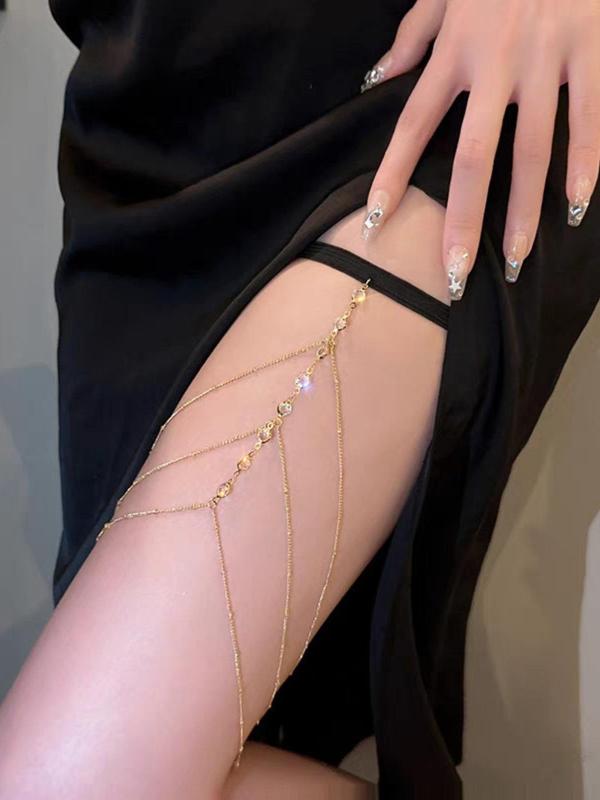Women's Elegant Rhinestone Decorated Body Chain, Fashionable Multilayer Thigh Chain for Party, Daily Clothing Decor, Trendy All-match & Exquisite Jewelry for Gift 0