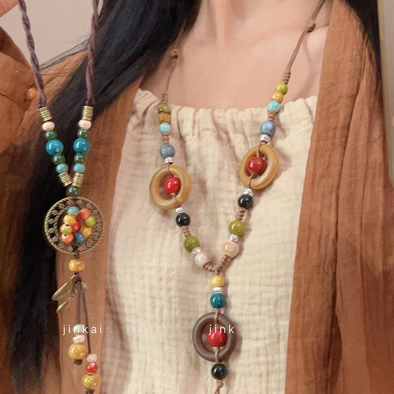 Vòng Cổ Gốm Sứ Phong Cách Bohemian Cổ Điển Dành Cho Nữ Vòng Cổ Phong Cách Dân Tộc Trung Quốc Mới Phụ Kiện