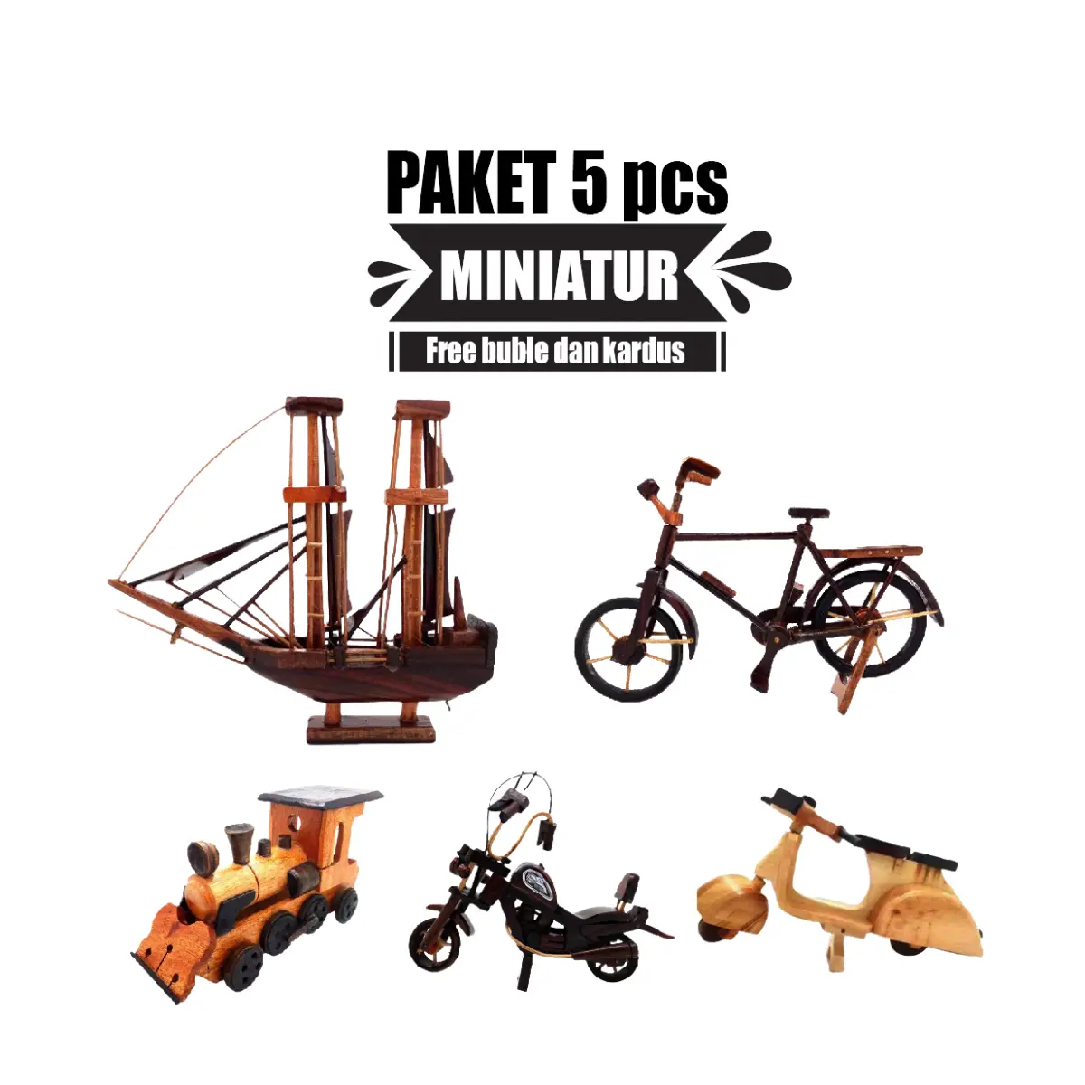 MINIATUR PAKET A ISI 5 PCS - DEKORASI RUMAH MINIATUR Kayu Pesawat