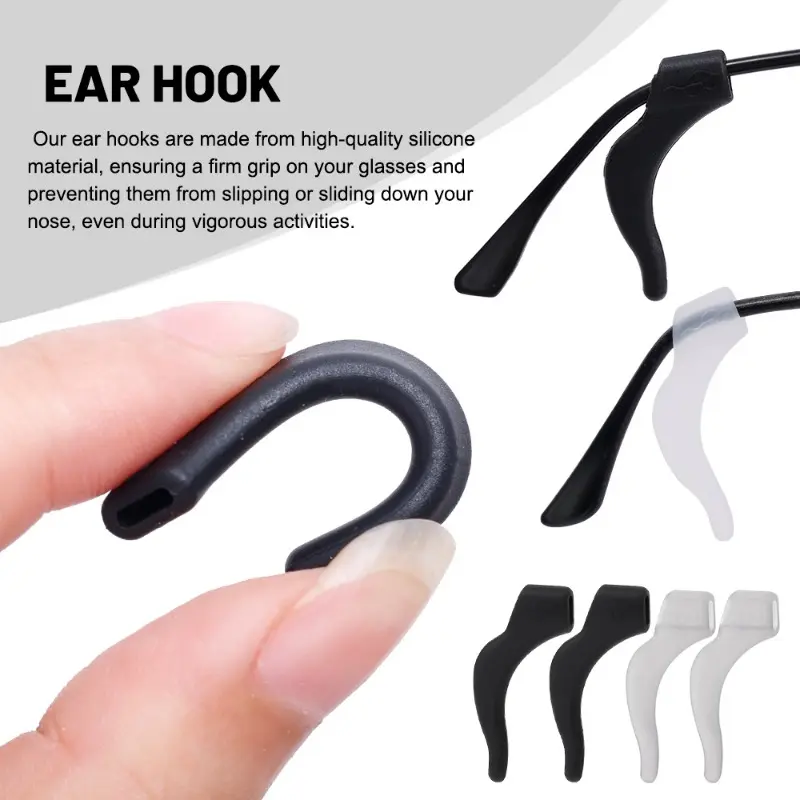 1 / 5 cặp móc tai chống trượt bằng silicon bền giữ cho kính râm, kính thể thao, kính râm, vô hình màu đen trắng, phụ kiện kính 6