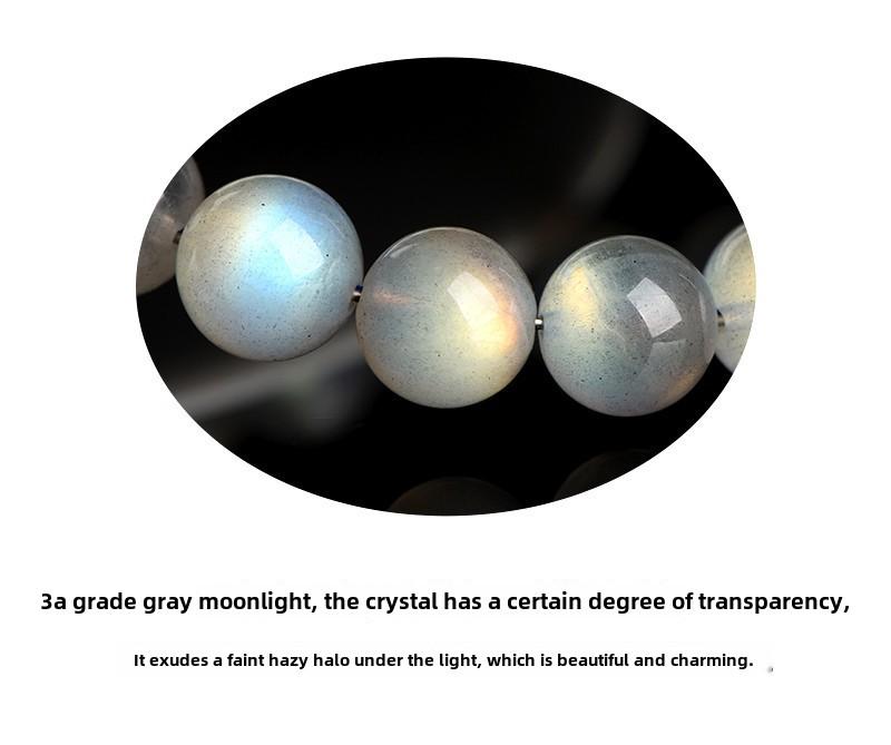 Product Introduction of Crystal Natural Moonstone Loose Beads Bracelet Net Body Color Light Gray Moonlight Labradorite round Beads Bracelet 16