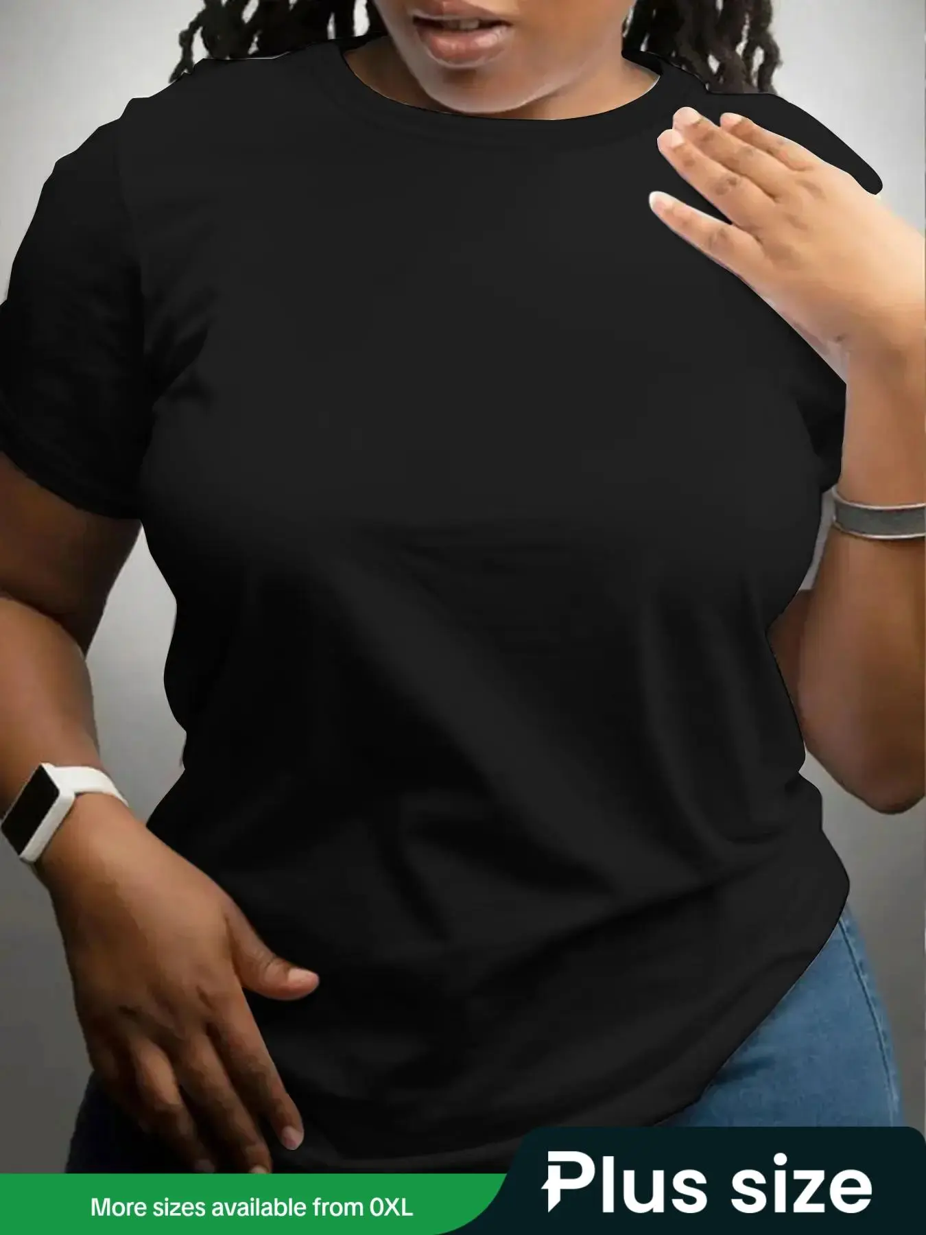 【Plus Size】 Solid Round Neck Tee, Casual Short Sleeve Crew Neck T-shirt for Daily Wear, Women Clothing for All Seasons