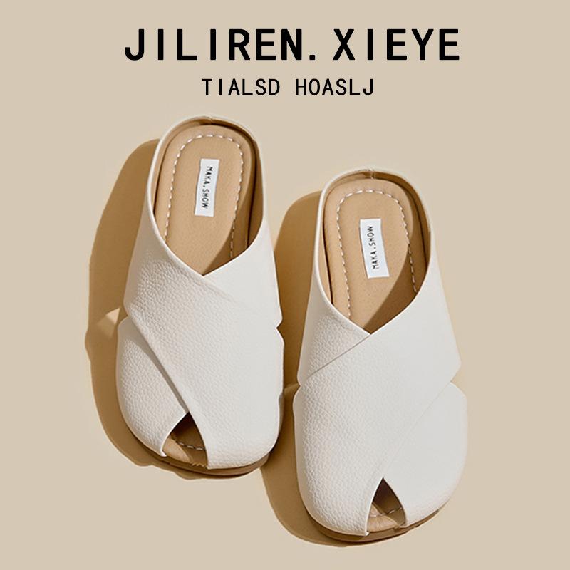 Product Introduction of French Style Closed Toe Slippers for Girls Summer Outdoor Walking Shoes 2024 New Fashion All-Matching Women's Flat Sandals walking shoes footwear girl comfort Parent Knee 0