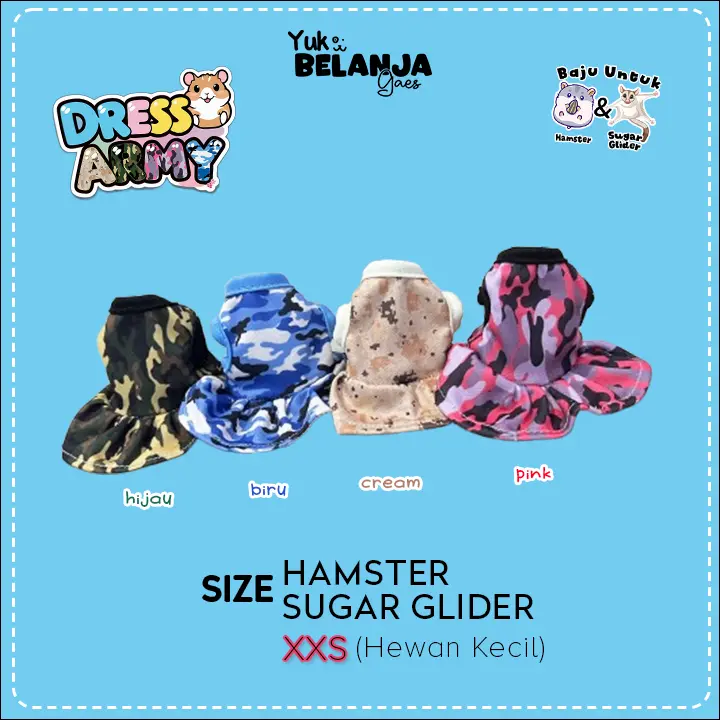 Baju Sugar Glider / Hamster Dress Army Tentara  Hewan Kecil size XXS | Yuk Belanja Gaes!