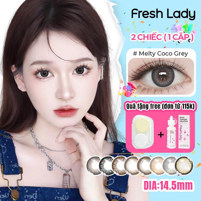 【Live】14.50mm Kính áp tròng 1 Cặp Freshlady 0 độ màu xám hạn sử dụng 6 tháng màu xám thời trang Lens (Tặng khộp đựng lens)  nửa năm