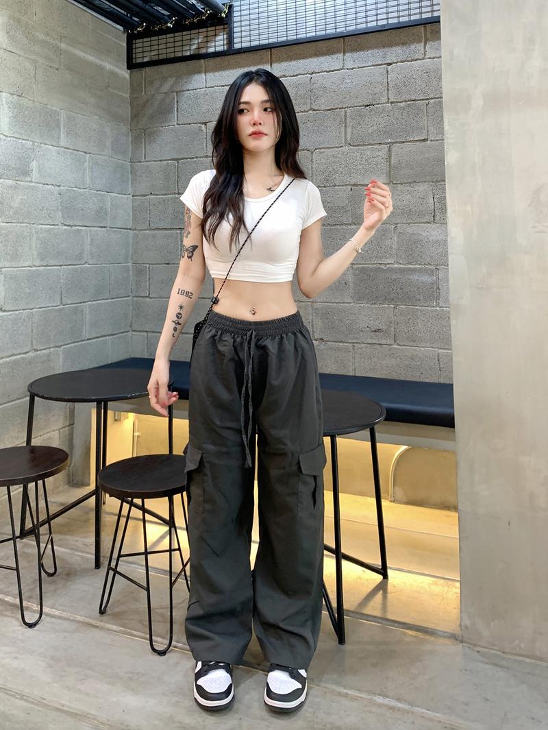 Product Introduction of [Frsud] spinnyhouse free waist cargo pants elastic pocket practical high waist low waist Y2K super slim microfiber pants 17