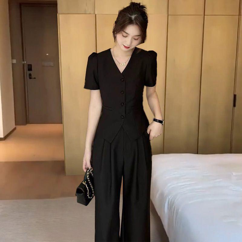 Bộ Đồ Thời Trang Mùa Hè, Áo ngắn Tay Thanh Lịch Bó Sát Áo Khoác Ngắn, Quần Dài Ống Đứng, Bộ Đơn / Bộ 2