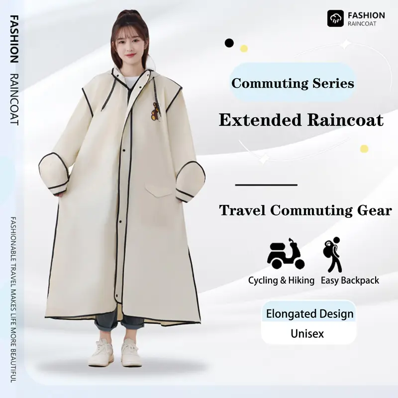 Long Raincoat, Fashionable Raincoat with Reflective Stripe Design, Portable Waterproof Raincoat for Electric Bike Riding, Outdoor Essentials 5