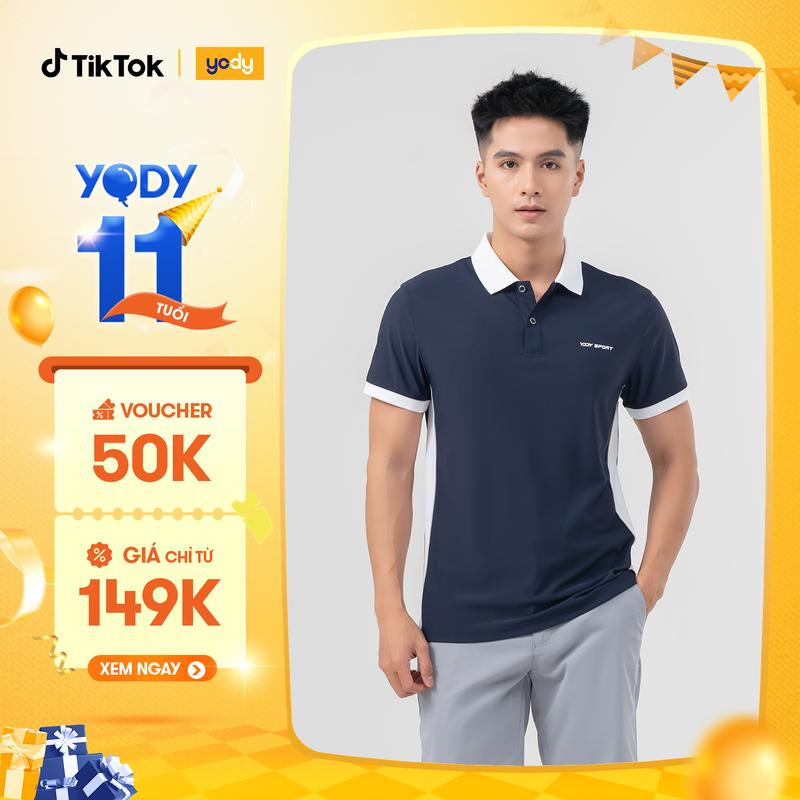 YODY Áo Polo Thể Thao Nam Airycool Điều Hòa Lé Sườn Phối Màu SAM7043