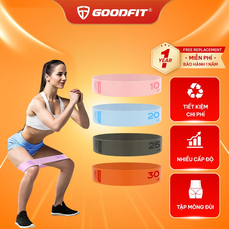 SET 4 Dây mini band, dây kháng lực cao su đàn hồi tập Gym, tập mông, tập chân tay chính hãng GoodFit GF915MB