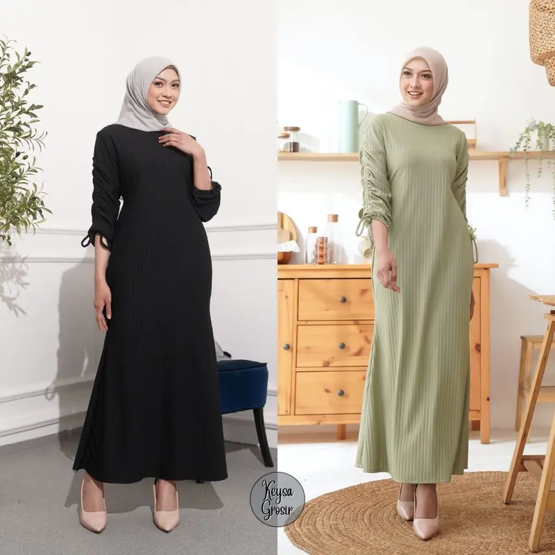 Baju Wanita Jennie Dress Hornet Knit Lengan Serut Muslim Nyaman Panjang Gamis  Maxi Pesta Remaja 1