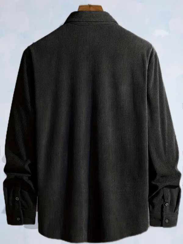 Men's Plain Letter Patched Corduroy Jacket without Tee, Casual Button Front Pocket Jacket for Fall & Winter, Men's Outerwear for Daily Wear, Coat 7