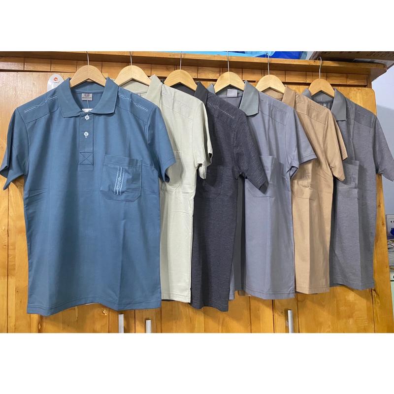 Áo Thun Nam Trung Niên Vải Cotton Mềm Cổ V Form Rộng Thêu Túi Vai 48-92kg