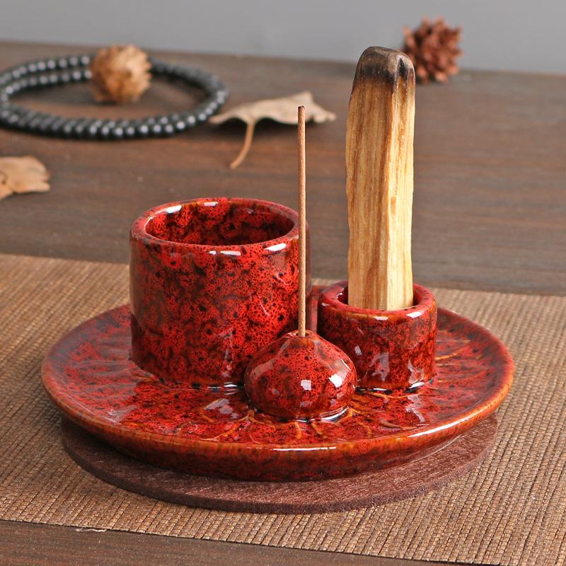 Product Introduction of Atmosphere Creator Export Nordic Style Ceramic Aromatherapy Candle Holder Black Sacred Wood Burning Plate Ceramic Base Wax Holder 21