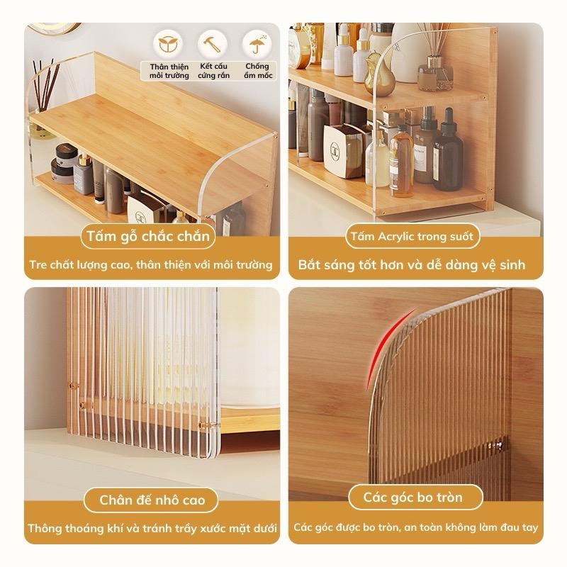 Kệ Đựng Mỹ Phẩm Tiện Lợi và Nhỏ Gọn, Kệ Nhiều Ngăn Để Bàn Trang Điểm Phòng Ngủ, Chất Liệu Gỗ Tre Và Nhựa Acrylic Cao Cấp 2