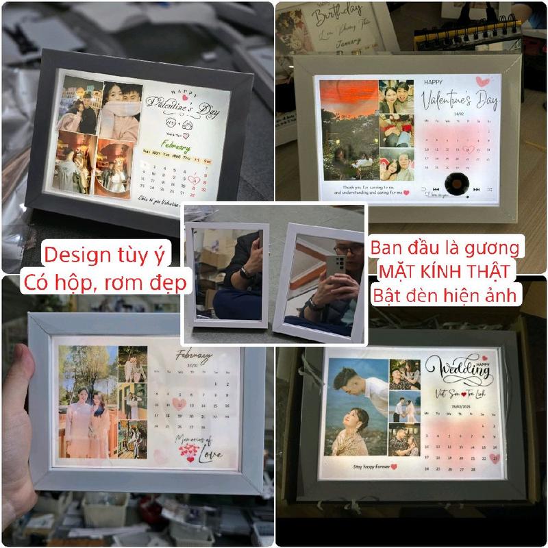Set tranh gương hiện ảnh,  quà sinh nhật, quà kỉ niệm, quà giáng sinh, valentine... khung gương KÍNH hiện ảnh khi mở đèn, khung ảnh đèn led