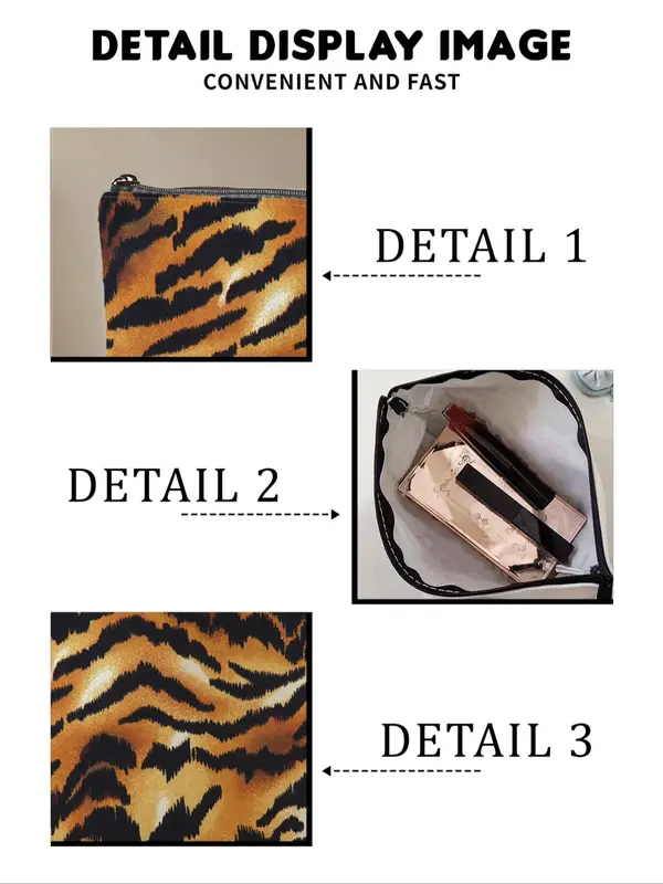 Tiger Stripe Pattern Makeup Bag, Casual Fashion Lightweight Multi-functional Makeup Bag, Travel Makeup Bag, Suitable for Leisure Travel, Business Trips 7