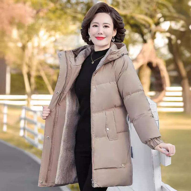 Áo Khoác Bông Mùa Đông Lót Lông Cho Mẹ Trung Niên AK26 - Hàng Quảng Châu Cao Cấp Nữ Women