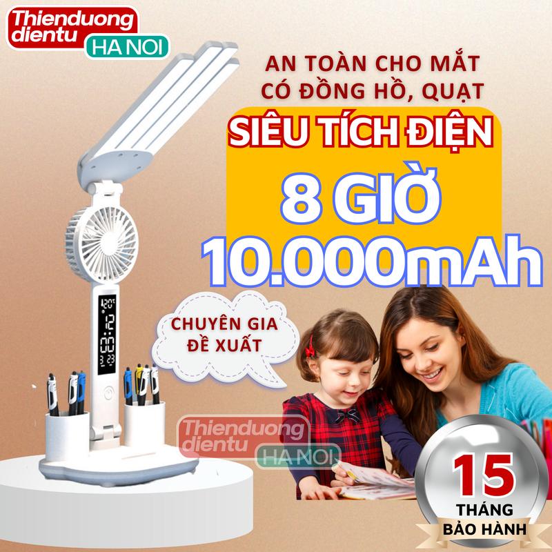 Đèn học để bàn Taiyoken 10.000mAh siêu tích điện 8 giờ, đèn bàn học chống cận có đồng hồ - BH 15 tháng
