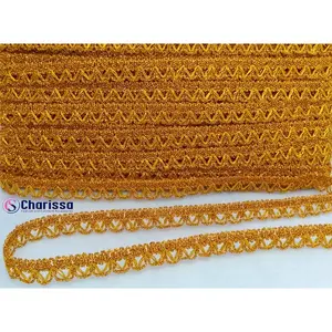 Renda 9994P emas dan perak 1.3 cm (isi 20 yard 18 meter) / Renda mas zig-zag / Renda Kecil