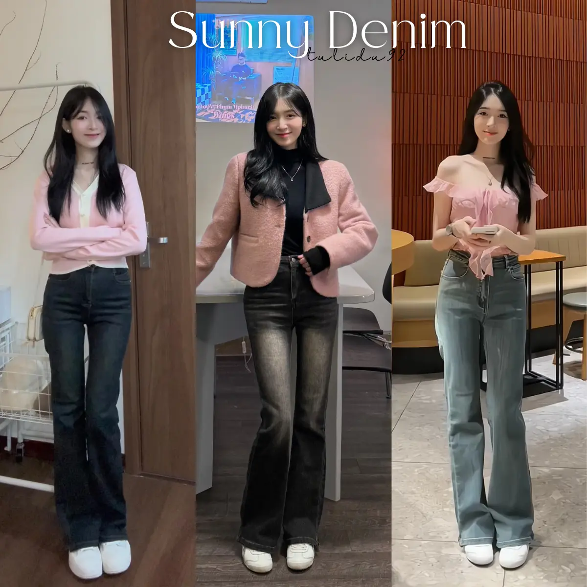 Quần Jean Ống Loe "Sunny Denim" TULIDU Quần Bò Nữ Lưng Cao Chất Cotton Jean Co Giãn Mềm Mịn Màu Retro Form Dài Tôn Dáng New 2023