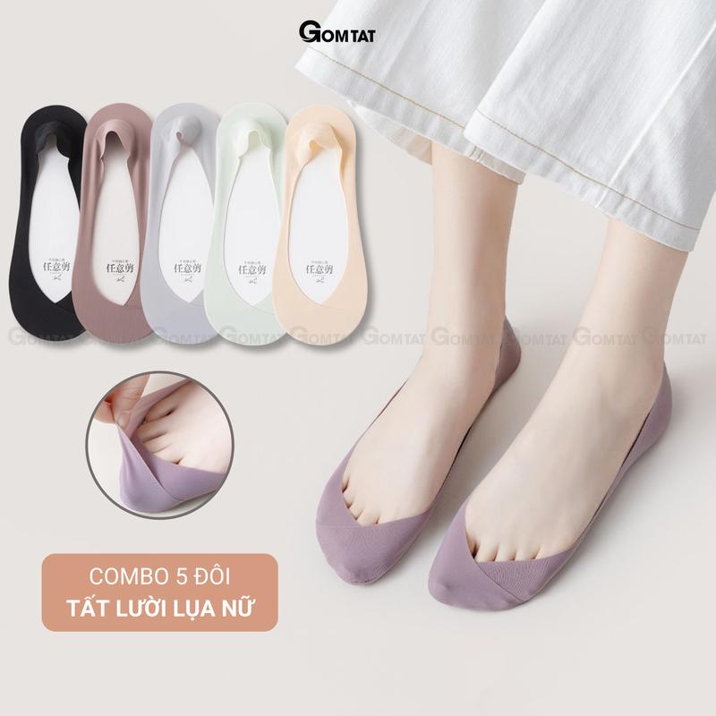 Combo 5 đôi tất lười nữ cao cấp GOMTAT có đệm silicon chống tuột chất liệu cotton mềm mại êm chân Women - SUX-1103-CB5