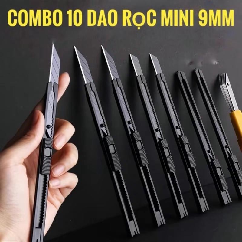 Combo 10 Dao Rọc Giấy mini Rọc Decal Dán Tem xe Dao Trổ Mini Thép Sk5 Cắt Giấy Cắt Băng Dính Dao Rọc Giấy Mini Bản Bé