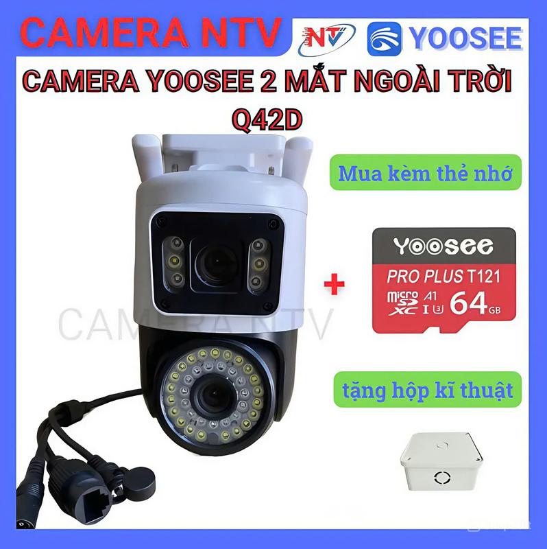 NTV CAMERA WIFI YOOSEE Q42D FHD - Ngoài Trời chống nước 2 MẮT XEM 2 MÀN HÌNH cùng lúc Xoay 350 độ - Đàm Thoại Hai Chiều - Ban đêm có màu - Led chiếu sáng
