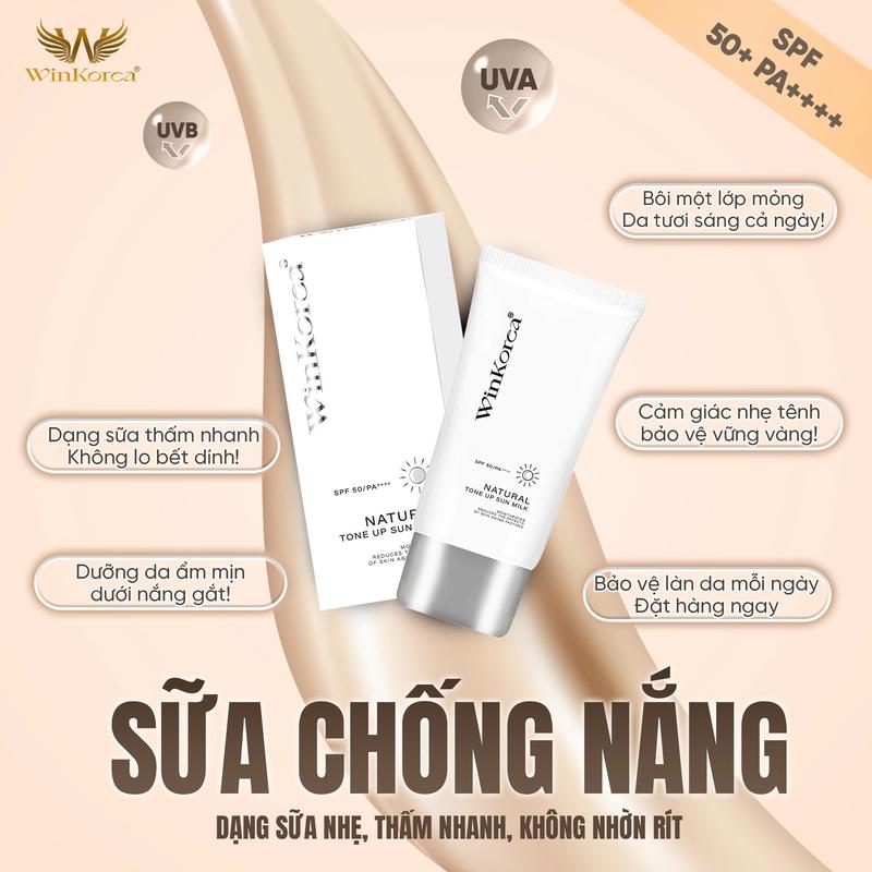 Sửa Chống Nắng Nâng Tone Spf 50+ PA ++++ 30gram Dành Cho Da Khô Dạng sữa thấm nhanh – Không lo bết dính Cấp Ẩm Căn Bóng Thương Hiệu: WinKorea Nữ Skincare Women