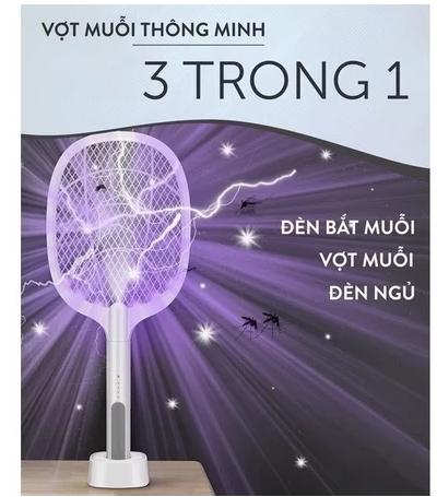 [Loại 1] Vợt Muỗi Tự Động Kiêm Đèn Bắt Muỗi 3 In 1 Tự Động Sạc Tích Điện, Vợt Bắt Muỗi Thông Minh, Máy Bắt Muỗi 2