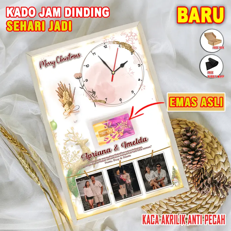 KADO PERNIKAHAN II JAM DINDING CUSTOM II KADO WEDDING ULANG TAHUN WISUDA GRADUATION KADO VALENTIN Frame Kayu Lampu 4