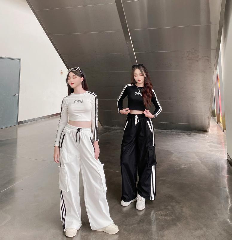 Set Quần túi hộp line kẻ ống suông có dây rút mặc 2 kiểu và áo croptop dài tay MDQ07 (có tách set)