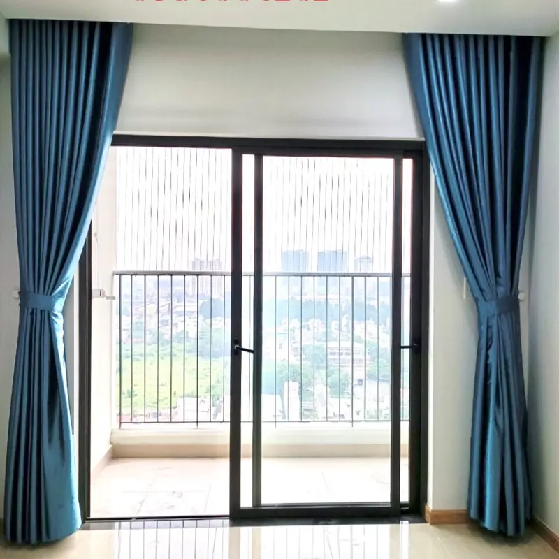 Rèm xanh dương đậm , cửa sổ , phòng khách , ngăn phòng …. , vải gấm chống nắng cản sáng 95% 1