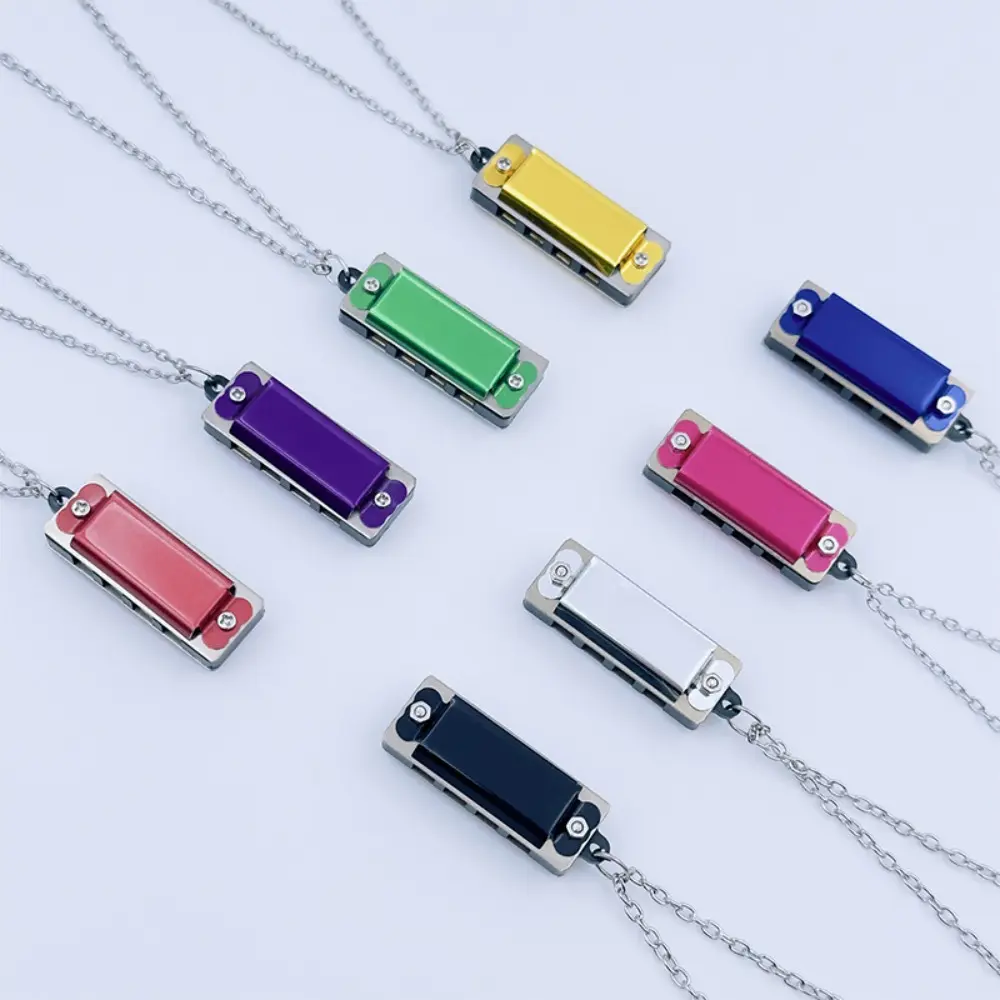 yddneer New 4-hole 8-tone Necklace Harmonica Mini Woodwind Harmonica Chain Metal Mini Musical Instrument Kids