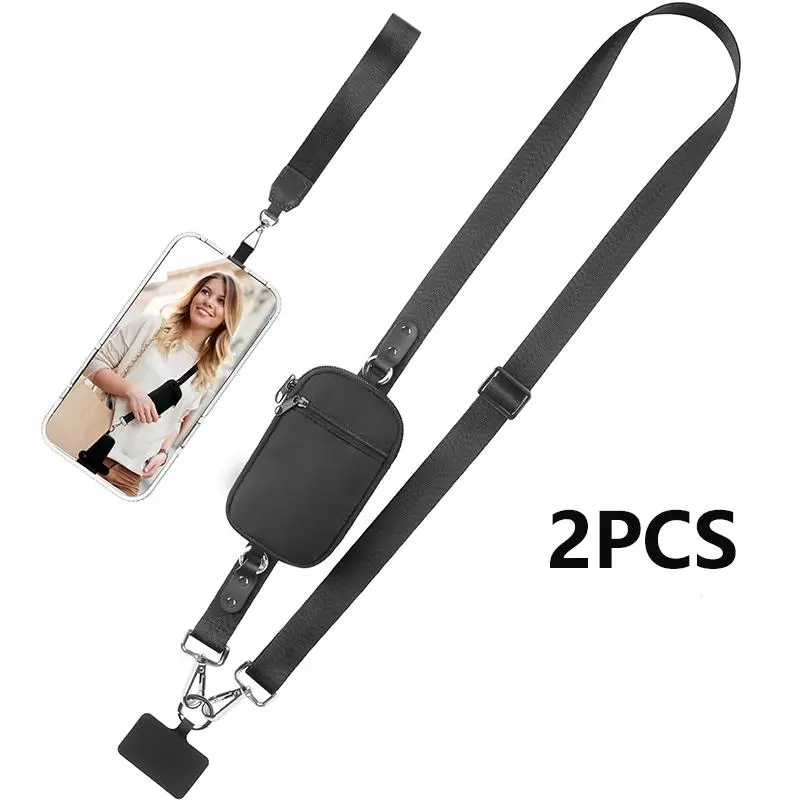Adjustable Phone Lanyard, 2 Counts/set Phone Crossbody Wrist Strap with Zipper Bag, Phone Strap Crossbody Compatible with Most Phones