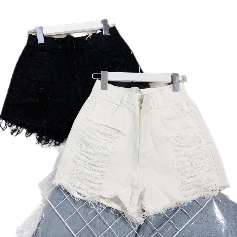 [J09][Size S-L] Quần Short Rách To Quần Jeans Nữ Quần Bò Lưng Cao Nữ  hai bên chất vải demin / quần sóc mùa hè, chất jean mềm/ Quần shost jean nữ lưng cao mài xước lai tua Pants thông thường quần trắng quần jean ống suông
