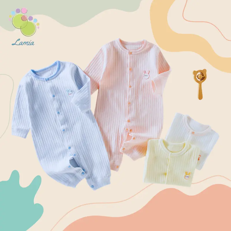 Sleepsuit thu đông dài tay, bộ áo liền thân cho bé trai bé gái sơ sinh 07BDD Cotton Kem 0