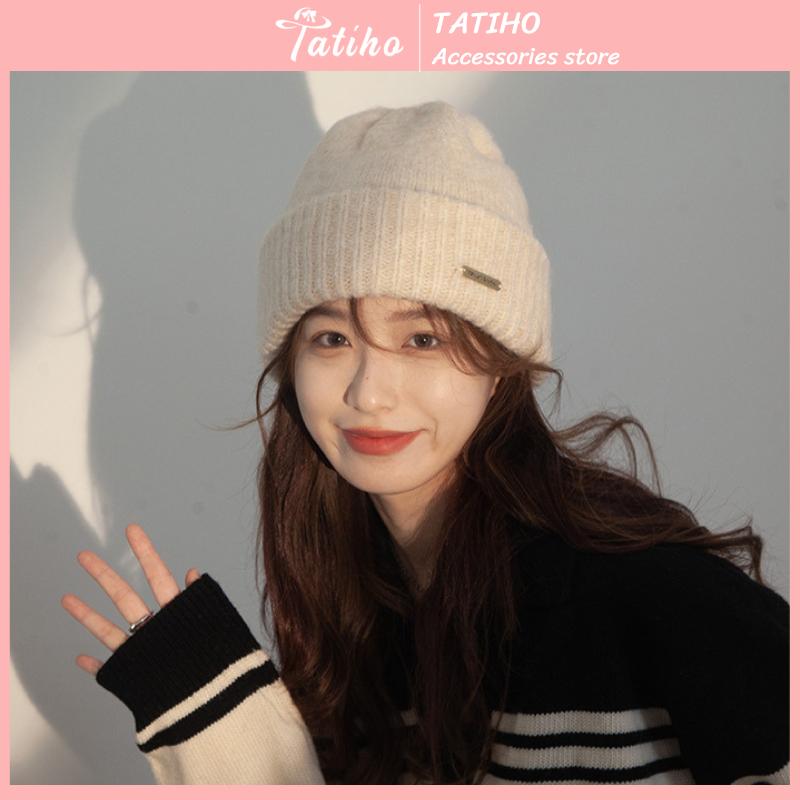 Mũ len dệt kim màu trơn basic đính chữ phong cách Hàn Quốc, Nón len thời trang thu đông cao cấp unisex nam nữ - Mã NL017