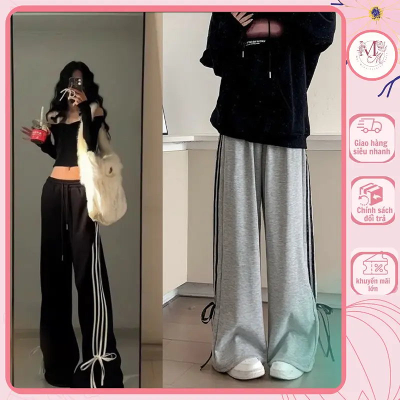 Quần 3 SỌC NƠ thể thao nam nữ ống rộng unisex, quần suông nữ form rộng thụng phong cách Hàn Quốc Thun