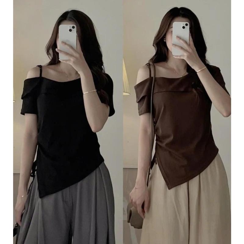 (45-85kg) Áo Thun Nữ Trễ Vai Bigsize Chất Gân Tăm Lạnh Dễ Thương Cho Nàng Béo Xinh Women Top AT105