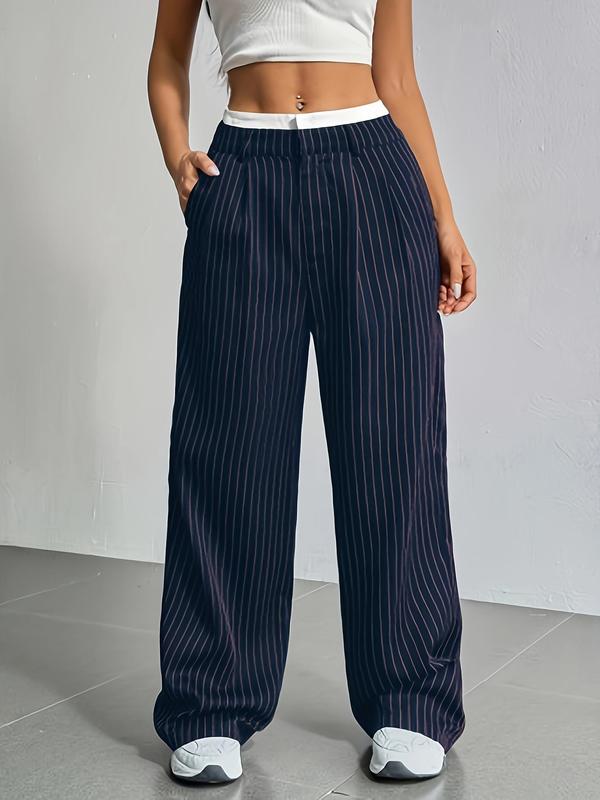 Women's Striped Print Straight Leg Pants, Casual Comfy Trousers for Daily Wear, Ladies Bottoms for All Seasons,  Trousers for Women 2