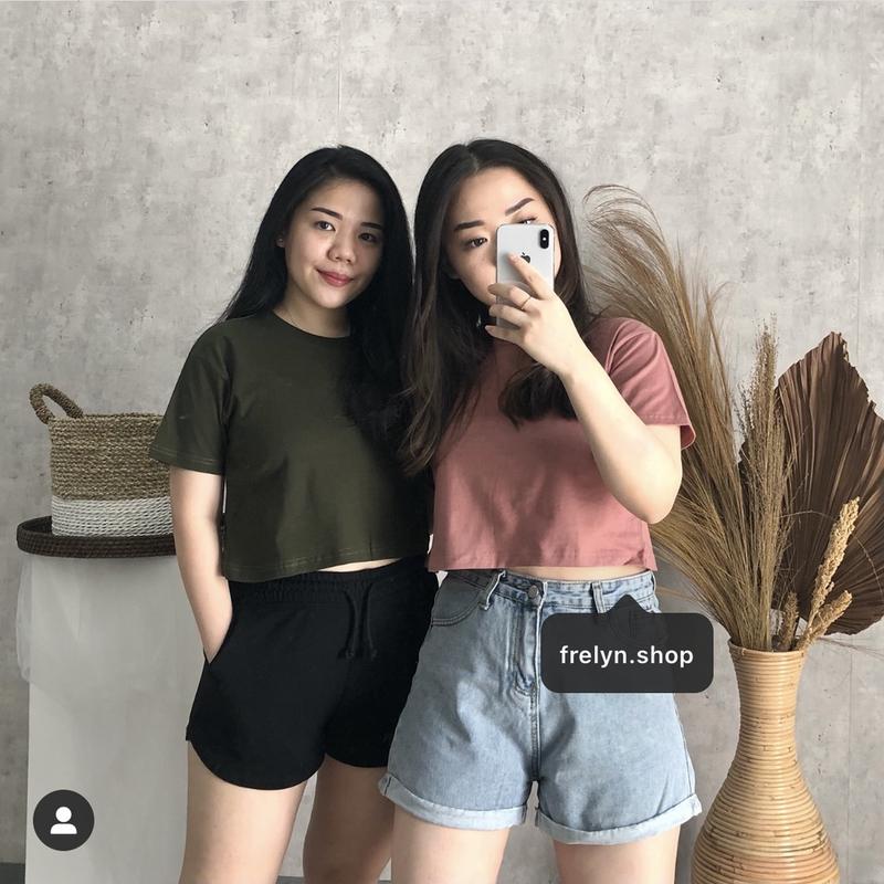 best seller baju kaos crop wanita terbaru tee Combed Lembut Top Atasan Pendek Polos 6