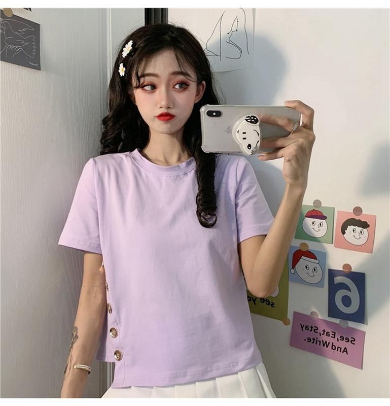 Product Introduction of Women's Short-Sleeved T-shirt 2020 Summer New Fashionable Stylish Ins Trendy Korean Versatile Short Type Design Sense Niche Top 12
