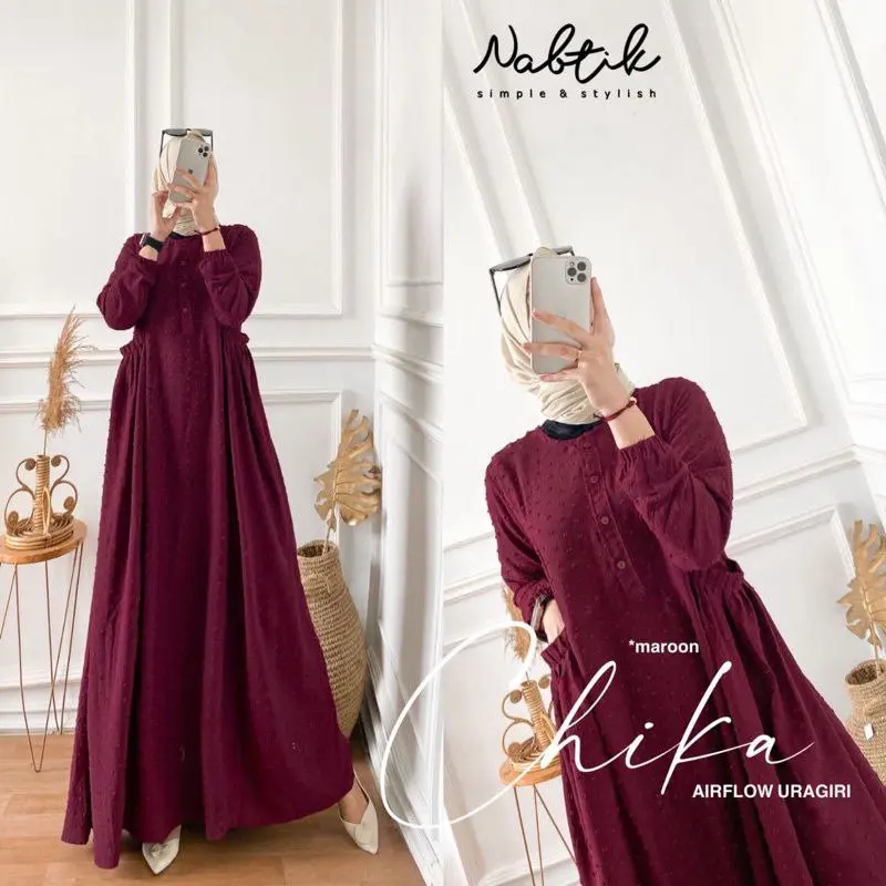 Dauni Store Gamis Terbaru Bahan Crinkle Airflow Polos Mewah 2023 Hitam Putih Navy Cokelat Kantong Lembut Muslim Panjang Kancing Dress Samping Tebal 3